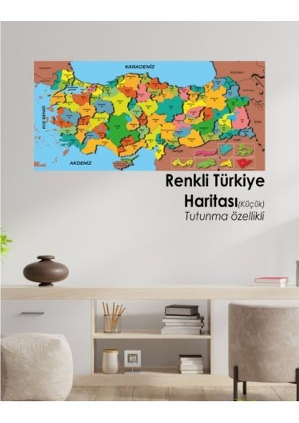 56X118 cm Renkli Türkiye Haritası Kağıt Tahta