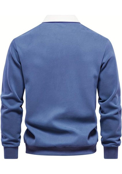 Erkek Retro Renk Bloklu Pamuklu Gömlek Yaka Sweatshirt fiyatları