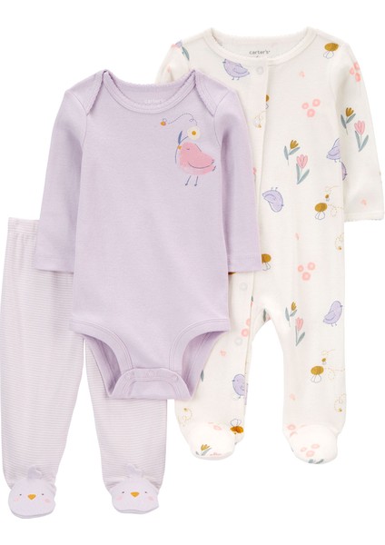 Kız Bebek Tulum Body Pantolon Set 3'lü Paket