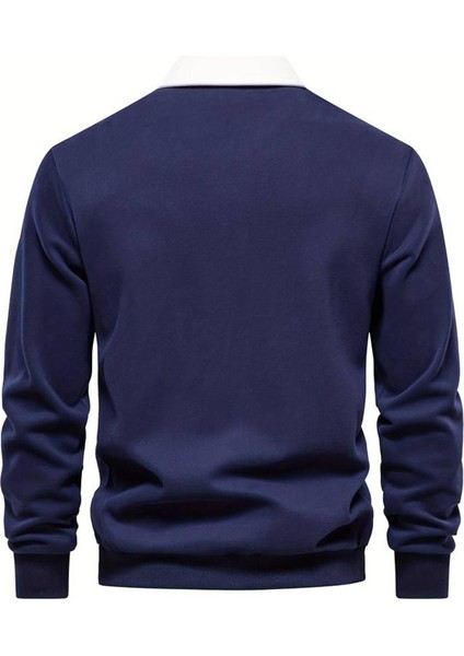 Erkek Retro Renk Bloklu Pamuklu Gömlek Yaka Sweatshirt fiyatları