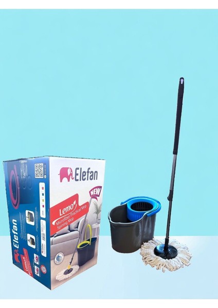 Lemo Çift Renk | 16 Litre  | Döner Başlıklı | Gri Renk Mavi Detaylı | Microfiber Mop Set