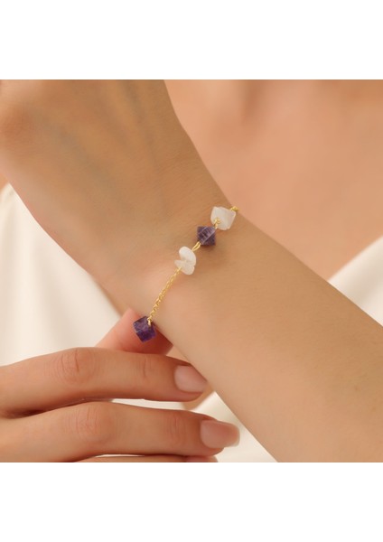 925 Ayar Gümüş Ametist Taşı Tasarım Bileklik - CBS00117