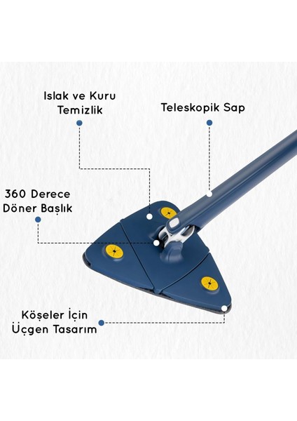 Üçgen mop, 360 döner paspas, mikrofiber yedek, teleskopik sap, cam ve zemin temizliği
