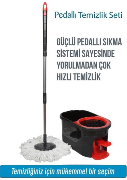 Otomatik Pedallı Dönerli Mop Seti Kova Sap Mafsallı Kapak Mikrofiber Ultra Güçlü Temizlik Mop Seti