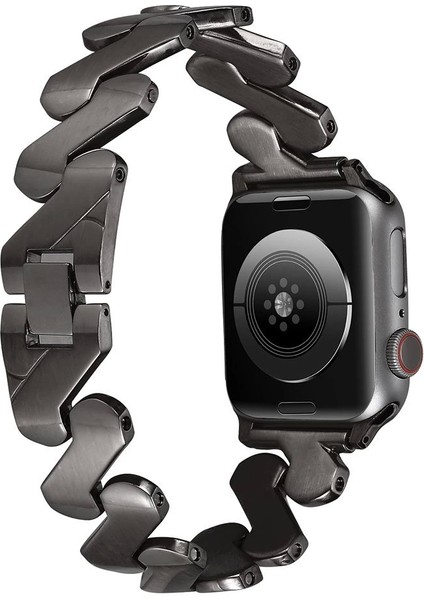 ​​​Apple Watch Uyumlu 46MM 10 Serisi Kordon Metal Kıvrımlı Desenli Parlak Çelik Krd-80