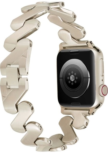 Apple Watch Uyumlu 42MM 44MM Kordon Metal Kıvrımlı Desenli Parlak Çelik Krd-80