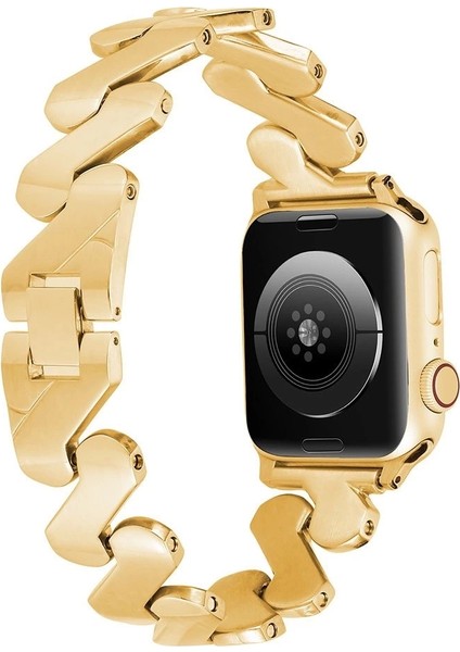 Apple Watch Uyumlu 7 8 9 45MM Kordon Metal Kıvrımlı Desenli Parlak Çelik Krd-80