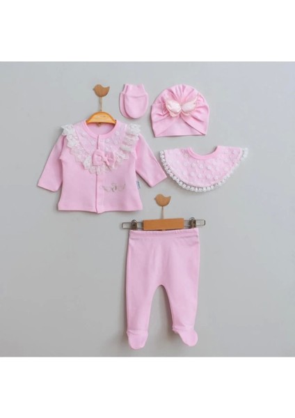 Melek Kanatlı Pamuk 5'li Kız Bebek Hastane Çıkış Seti