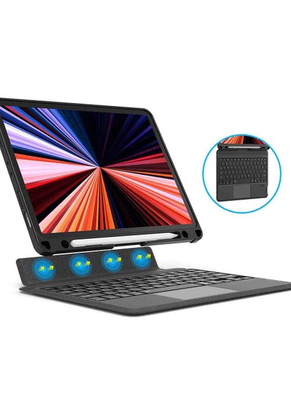 Apple Ipad Pro 11 2024 M4 Çipli Case Klavye Mag Touchpad Klavyeli Standlı Kılıf A2836 A2837