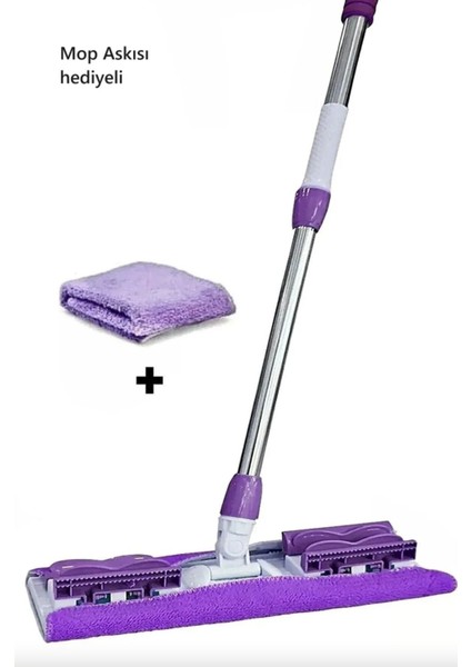 Kıskaçlı Cam Silme Mopu (Hediye Mop Askılı) Mikrofiber Yedek Bezli Yer Duvar Fayans Silme Mopu