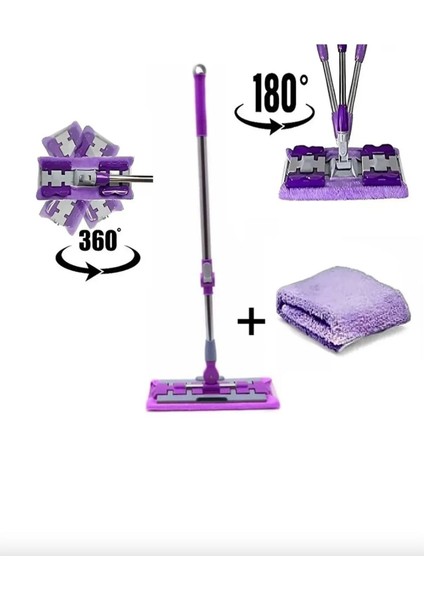 Kıskaçlı Cam Silme Mopu (Hediye Mop Askılı) Mikrofiber Yedek Bezli Yer Duvar Fayans Silme Mopu