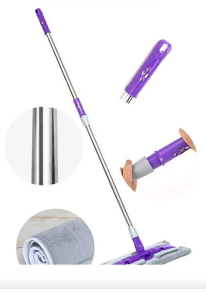 Kıskaçlı Cam Silme Mopu (Hediye Mop Askılı) Mikrofiber Yedek Bezli Yer Duvar Fayans Silme Mopu