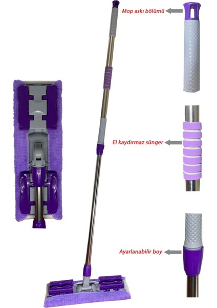 Teleskopik Mikrofiber Temizlik Mopası, Yer ve Duvar için Kolay ve Pratik Kullanım Seti fiyatları
