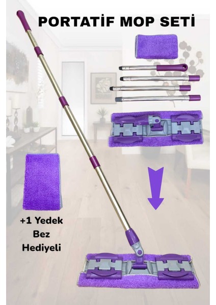 (1 Adet Yedek Bez Hediye) Mikrofiber Mandallı Mop. Yer,duvar,fayans ve Yüzey Temizlik Mop