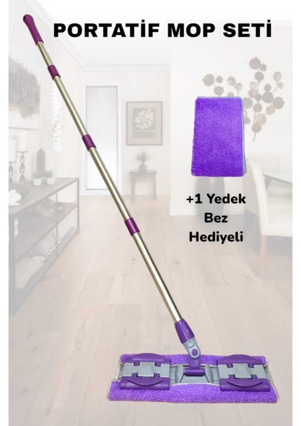 (1 Adet Yedek Bez Hediye) Mikrofiber Mandallı Mop. Yer,duvar,fayans ve Yüzey Temizlik Mop