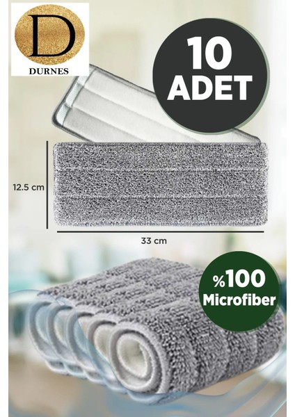 10'lu yedek temizlik bezi seti, tablet mop uyumlu, gri renkli, pratik temizlik çözümü