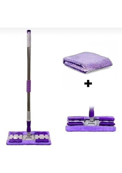 Mor Mop 4 Mandallı Temizlik Seti, 2 Bez, 360° Dönebilen Kolay Temizlik