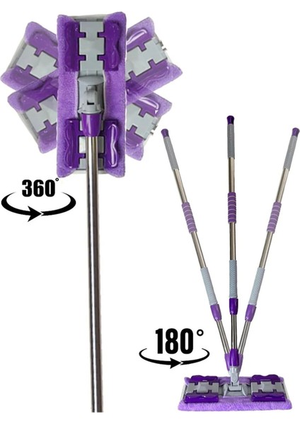Yerden Mikro Fiber Temizlik Mop Seti, Yedek Bez Hediyeli, Renk: Mor-Yeşil
