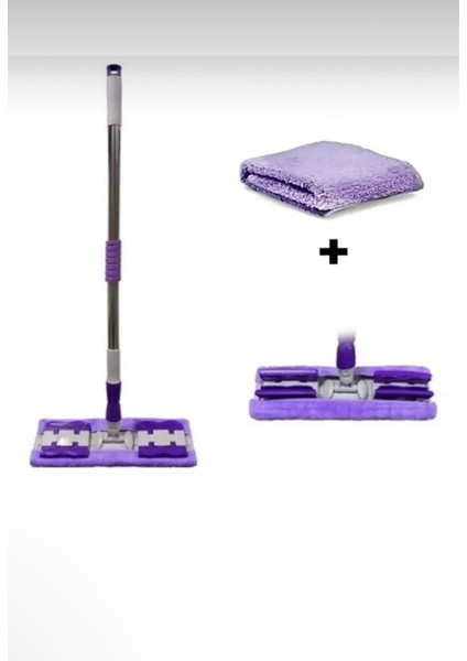 Mor Yedek Bezli Mikro Fiber Temizlik Mop Seti, Duvar ve Yer Temizliği İçin Ideal