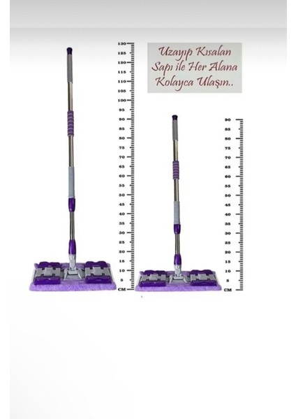 Mor Yedek Bezli Mikro Fiber Temizlik Mop Seti, Duvar ve Yer Temizliği İçin Ideal modelleri