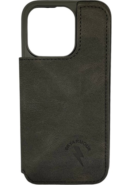 Apple Iphone 15 Pro Kartlıklı Lüx Deri Kılıf Siyah