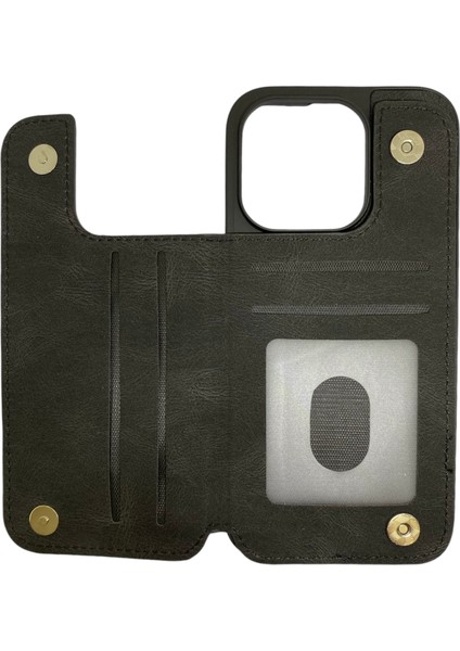 Apple Iphone 15 Pro Kartlıklı Lüx Deri Kılıf Siyah indirimleri