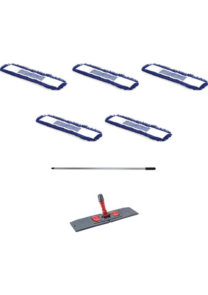 Mavi Statik Toz Mop Takımı, 80 cm, 5'li set, tutucu ve saplı, temizlik pratikliği