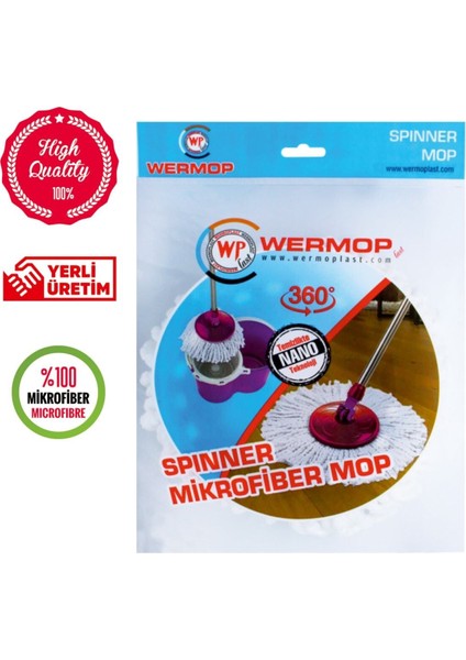 Yumuşak mikrofiber spinner mop, kolay temizlik ve parlaklık sağlar, yedek ve beyaz renk