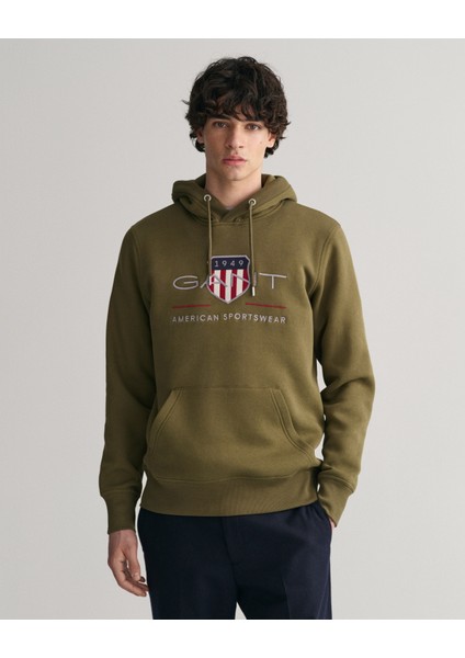Erkek Yeşil Regular Fit Kapüşonlu Logolu Sweatshirt 2047082.301
