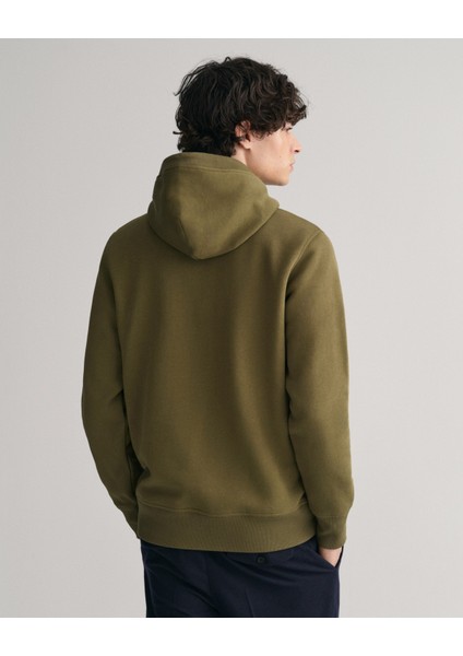 Erkek Yeşil Regular Fit Kapüşonlu Logolu Sweatshirt 2047082.301