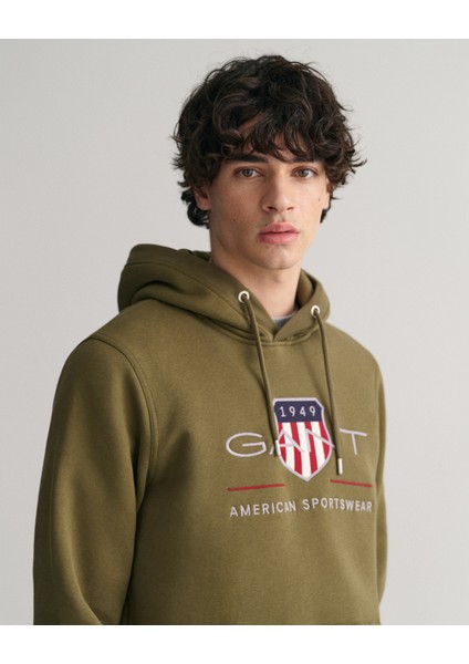 Erkek Yeşil Regular Fit Kapüşonlu Logolu Sweatshirt 2047082.301