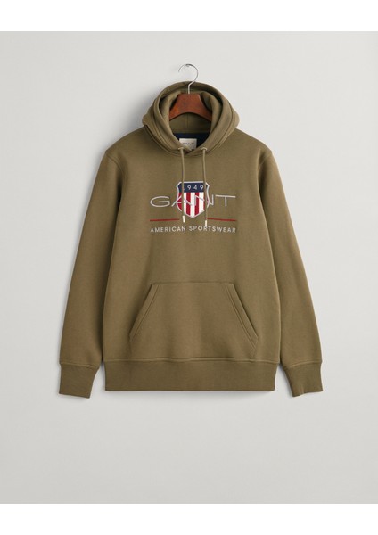 Erkek Yeşil Regular Fit Kapüşonlu Logolu Sweatshirt 2047082.301