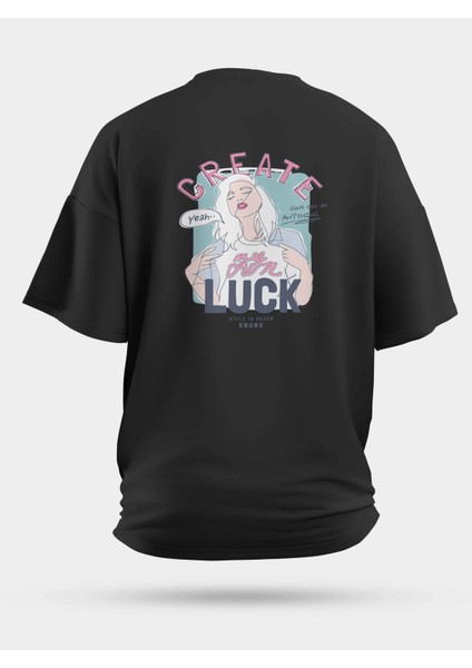Oversize Create Luck Kız Baskılı Unisex Tişört