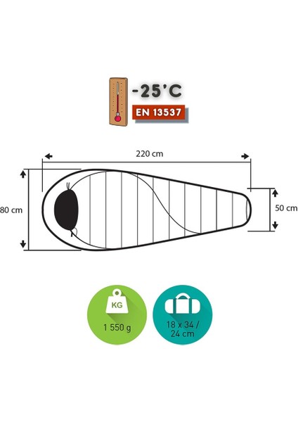 Balance -25'c Ultralight Uyku Tulumu - 195L, Kırmızı