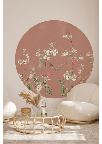 Bahar ve Kuşlar Temalı Renkli Yuvarlak Modern Duvar Sticker, Şehir ve Doğa Manzaraları