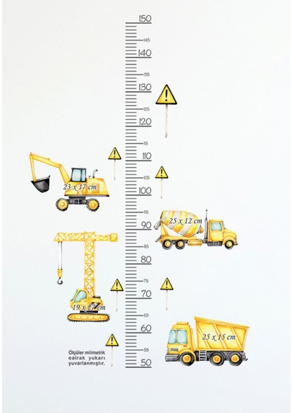 Çocuklar İçin Renkli İş Makinesi Boy Ölçer Duvar Sticker 1001 Parça fırsatları