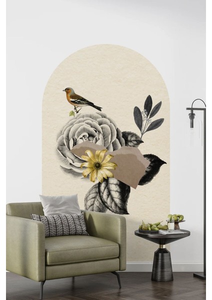 Çiçek ve kuş temalı renkli retro duvar sticker, boho tarzı dekorasyon için mükemmel seçim