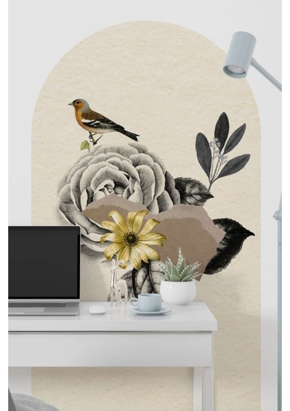 Çiçek ve kuş temalı renkli retro duvar sticker, boho tarzı dekorasyon için mükemmel seçim fırsatları