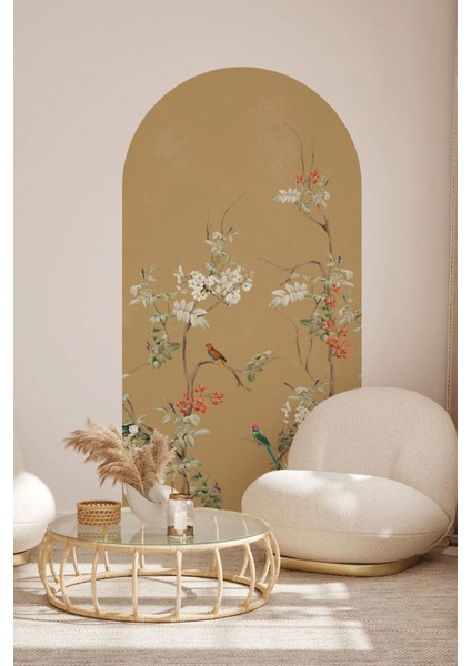 Bahar temalı çok renkli çiçek ve kuş desenli modern duvar sticker, 1 parça modelleri