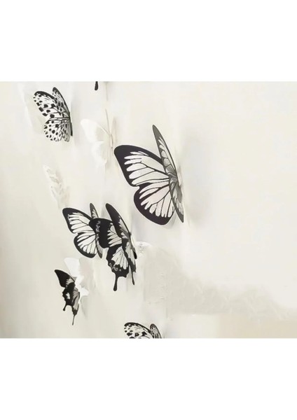 18'li 3D Siyah-Beyaz Simli Kanatlı Kelebek Duvar Stickerleri, Kolay Uygulama modelleri