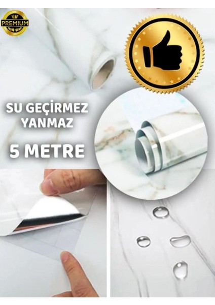 Mermer desenli kendinden yapışkanlı kaplama kağıdı, 5m, gri, bej, çizgili, duvar ve dolaplar için