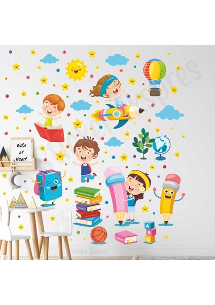 Çocuk Odası Renkli Duvar ve Kapı Sticker Seti, Eğlenceli Dekorasyon Aksesuarları, 5+ Parça fiyatları