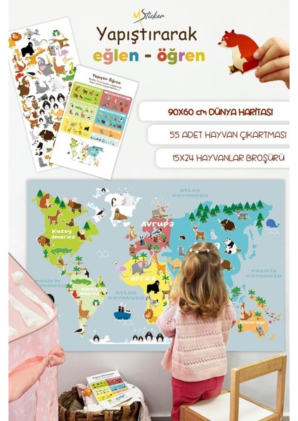 Renkli ve eğlenceli hayvan temalı duvar sticker, çocuk odası için eğitici dekor fiyatları