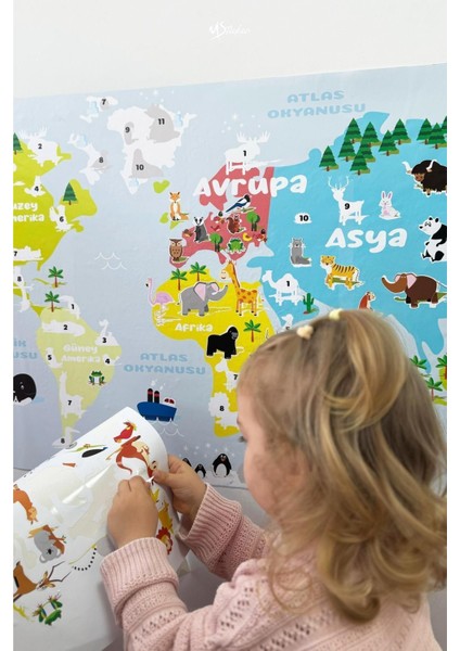 Renkli ve eğlenceli hayvan temalı duvar sticker, çocuk odası için eğitici dekor fırsatları