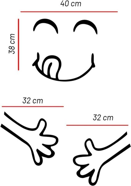 Mat siyah gülen yüz çatal bıçak buz dolabı sticker 40cm, mutfak dekoru modelleri
