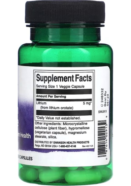 Lithium Orotate 5 Mg 60 Veggie Capsul usa Menşei 3729 fiyatları