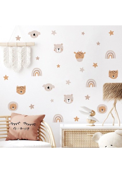 Çocuk odası renkli hayvan ve yıldızlar duvar sticker seti, 5+ parça, eğlenceli tasarım fiyatları
