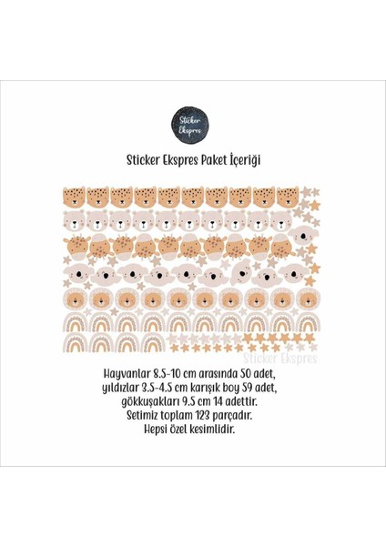 Çocuk odası renkli hayvan ve yıldızlar duvar sticker seti, 5+ parça, eğlenceli tasarım modelleri