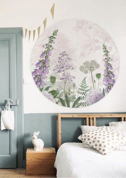 Mor Sümbüllü Bohem Duvar Sticker, doğal ve şık dekorasyon detaylarıyla.