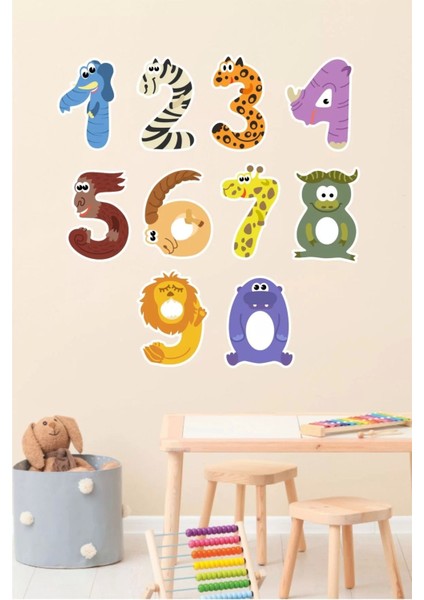 Renkli Sayı Figürlü Çocuk Duvar Sticker 50x70 cm, 5+ Parça